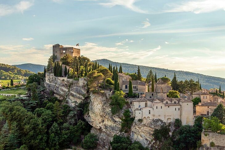 View of the hilltop castle and houses of Vaison-la-Romaine near Buis-les-Baronnies, a must-see for cultural visits