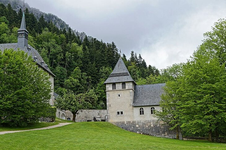 Facade of the Grande Chartreuse Museum in Saint Pierre de Chartreuse, a must-see cultural site to learn about the history of the Carthusian order.