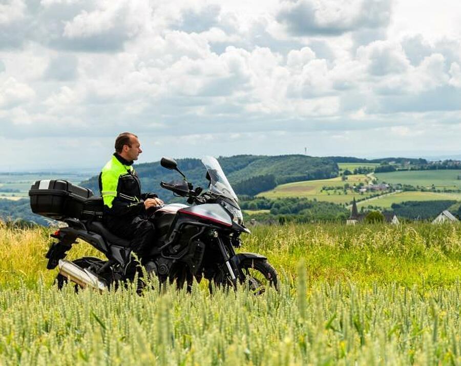 Biker surrounded by greenery on a scenic path