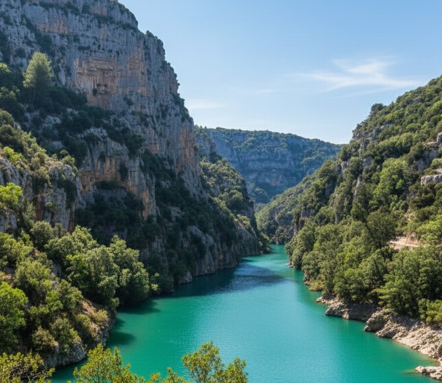 View over the Verdon Gorges, surrounded by unspoilt nature, in the Alpes-de-Haute-Provence