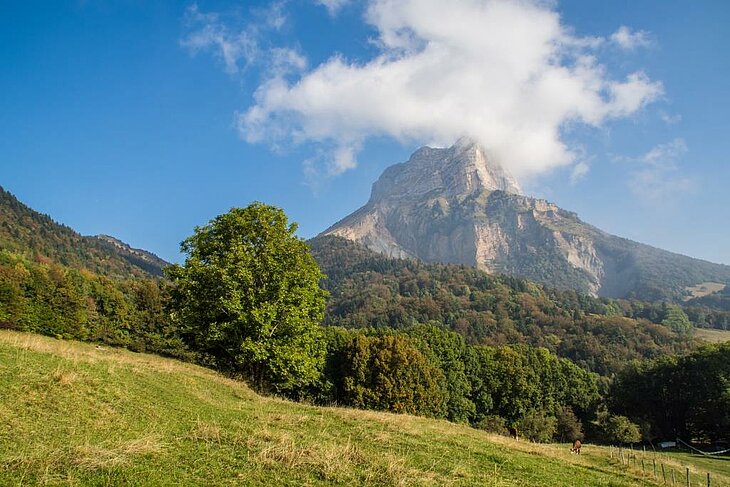 View of the Dent de Crolles, an iconic Chartreuse peak accessible by hiking routes for experienced walkers.
