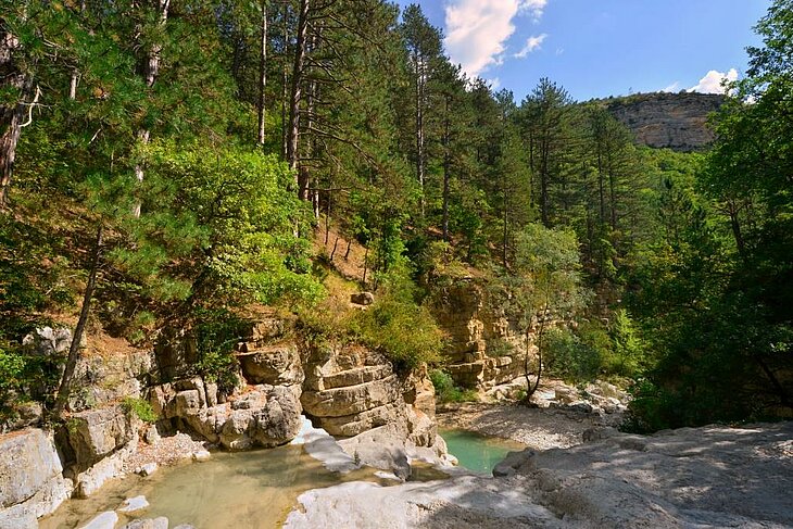 Natural landscape of the Toulourenc Gorges near Buis-les-Baronnies, perfect for river hiking and outdoor activities