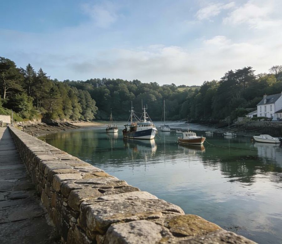 Mouth of a small fishing harbour in Séné, Morbihan, Brittany.