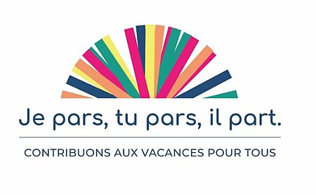 Logo of the Je Pars Tu Pars Il Part Foundation, which some Sites et Paysages campsites support by donating holiday stays to help families who could not otherwise afford a vacation.